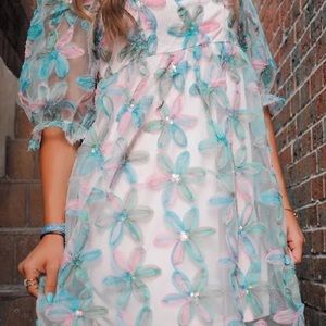 Babydoll dress pink flowers sequins